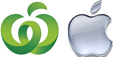 Woolworths logo and Apple logo