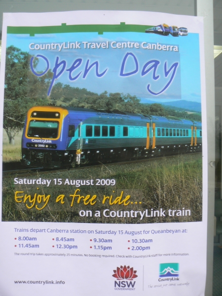 Open day train schedule at the Canberra Railway Station