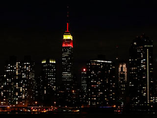 Empire State Building with communist colours - image courtesy Associated Press
