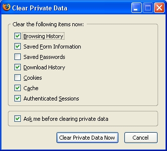 The Clear Private Data Dialog Box