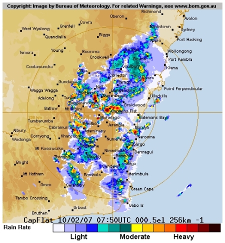 Canberra Weather Radar 6:50pm, February 10 2007
