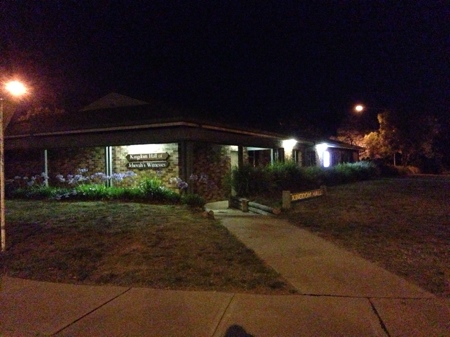 Kingdom Hall in Dickson at night