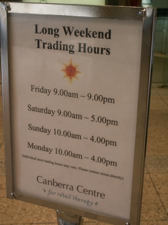 Canberra Centre Public Holiday Trading Hours