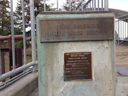 Information stone for Petaluma's downtown wooden river-crossing bridge