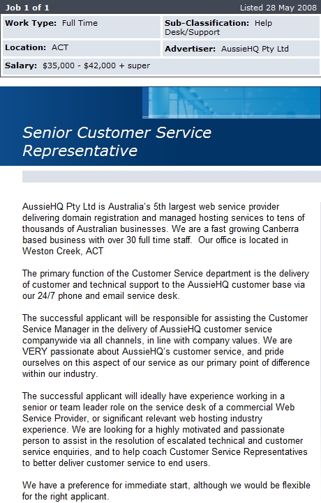 AussieHQ Senior Customer Service Representative