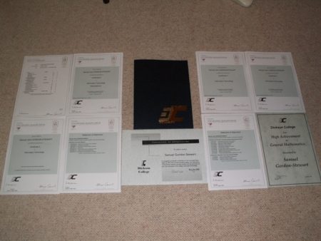 Samuel Gordon-Stewart's certificates from Year 12