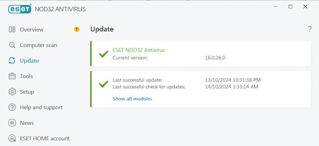 Eset Antivirus version 16.0.26.0