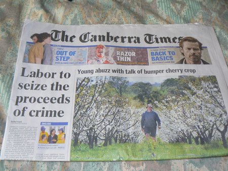 The front page of The Canberra Times, October 8, 2012