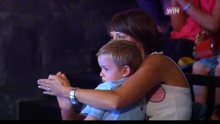 Eddie McGuire's wife and son in the Who Wants To Be A Millionaire audience
