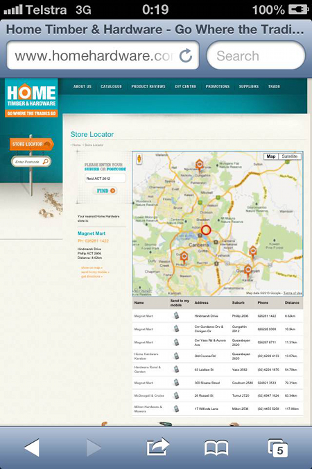 Home Hardware website on the morning of March 20, 2013