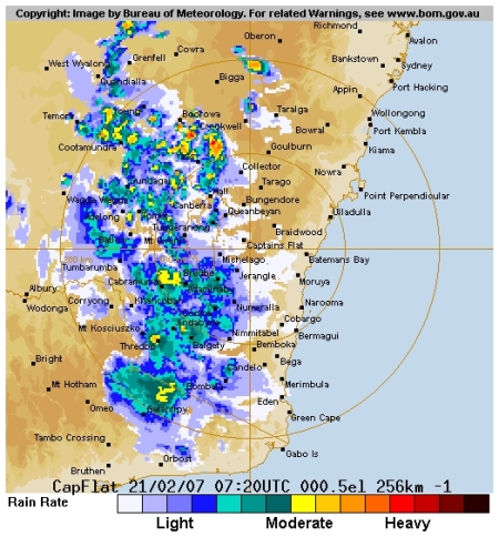 Canberra Weather Radar Returns February 21, 2007