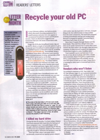 Letter Of The Month, March 2005, PC User Magazine
